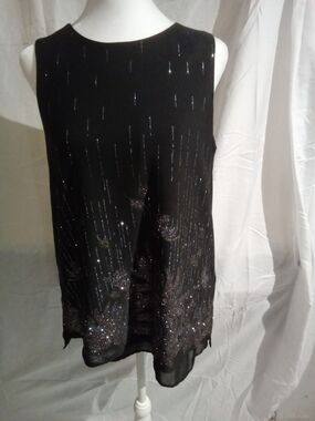 DEBENHAMS Black Sequin Embellished Sleeveless Blouse 12